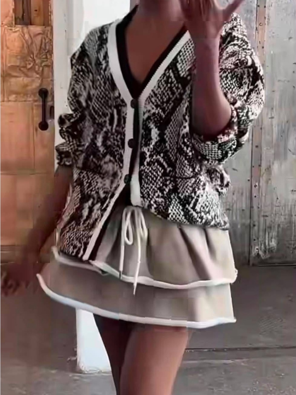 KBB by Kahlana Snakeskin Black and Cream Cardigan
